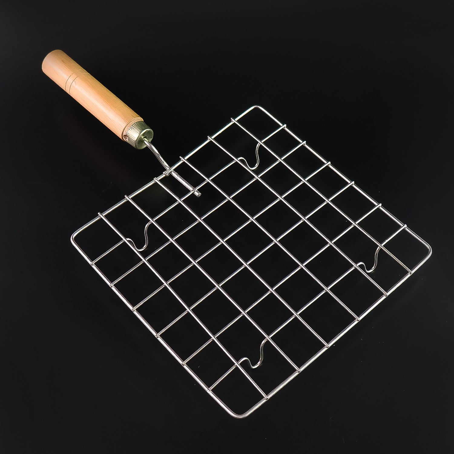 Stainless Steel Square Papad jali, Barbecue Grill Rack with Wooden Handle (1 Pc) Stainless Steel Square Papad jali, Barbecue Grill Rack with Wooden Handle (1 Pc)